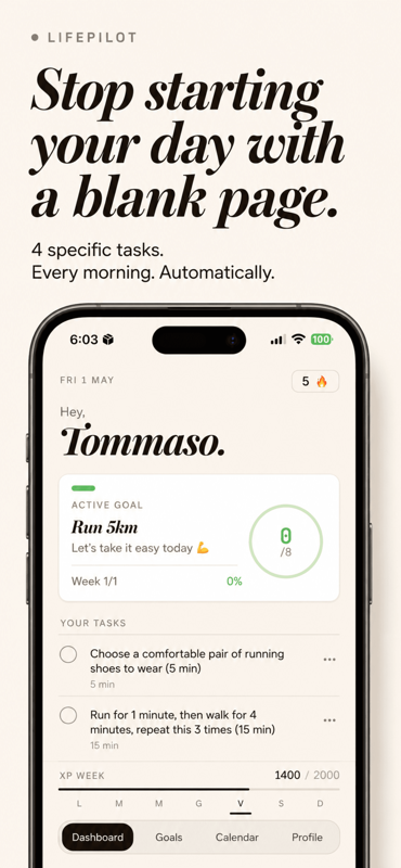Dashboard — today's 4 actions