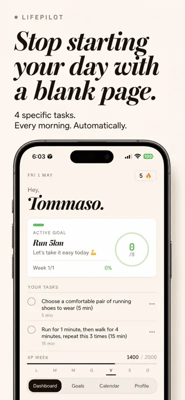 Dashboard — today's 4 actions