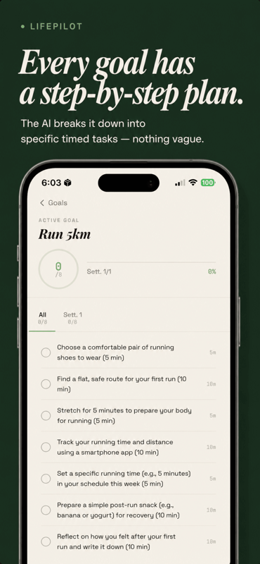 Goal detail — week-by-week plan