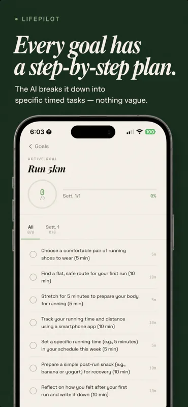 Goal detail — week-by-week plan